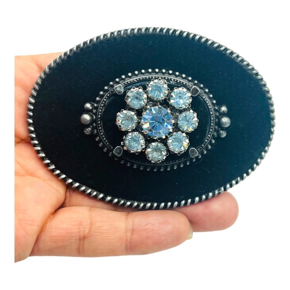 Vintage Belt Buckle Made in USA with Up-cycled 80s Rhinestone Earring & Leather - Picture 11 of 17